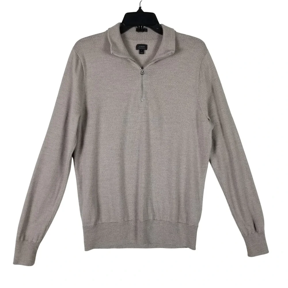 J.Crew Quarter-Zip Sweater Mens Large Taupe Italian Merino Wool Slim Fit 158S